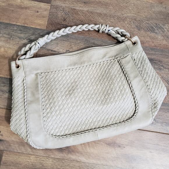 Urban Expressions Vegan Leather Lattis Shoulder Purse Handbag Taupe - Picture 1 of 12